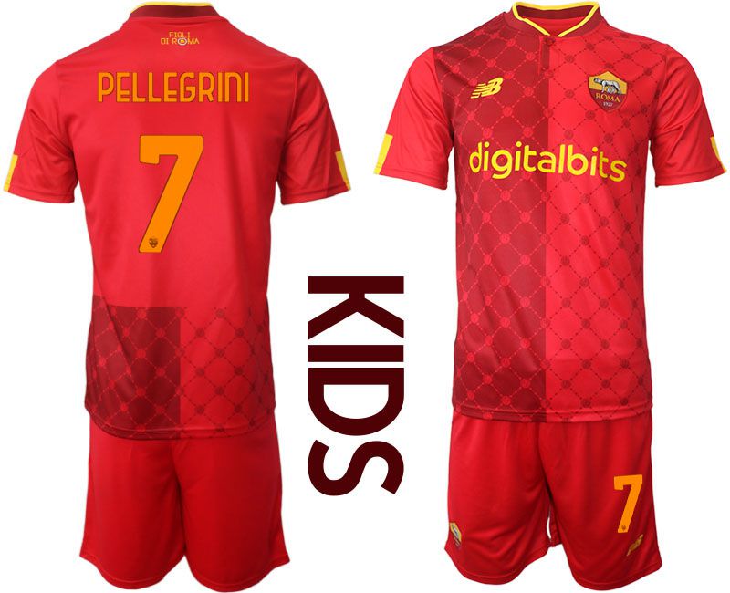 Youth 2022-2023 Club AS Rome home red #7 Soccer Jersey->real madrid jersey->Soccer Club Jersey